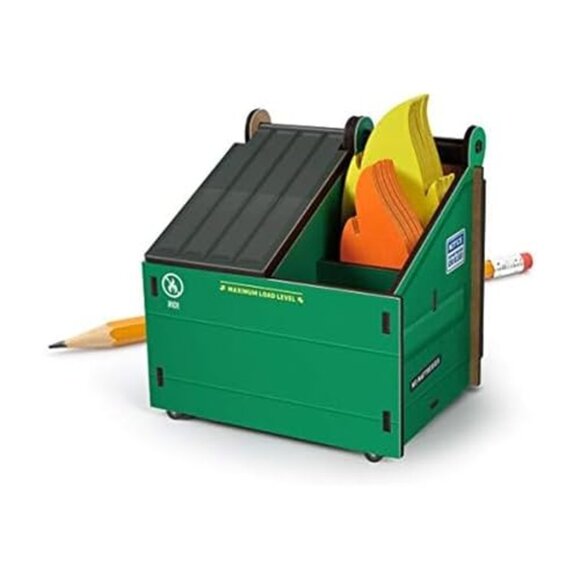 Funny Desk Dumpster Pencil Holder with 100+ Flame Note Cards, 3-Compartment - Picture 2 of 7